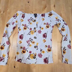 Rue 21 Shirt Women's Medium M White Floral Lightweight Long Sleeve shirt top